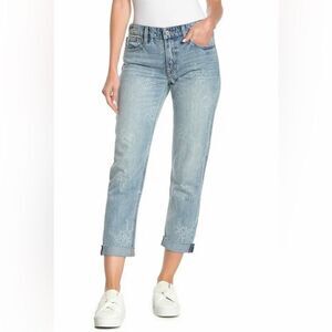 Lucky Brand Sienna Slim Boyfriend Printed Folded Raw Edge Crop Denim Jeans 8